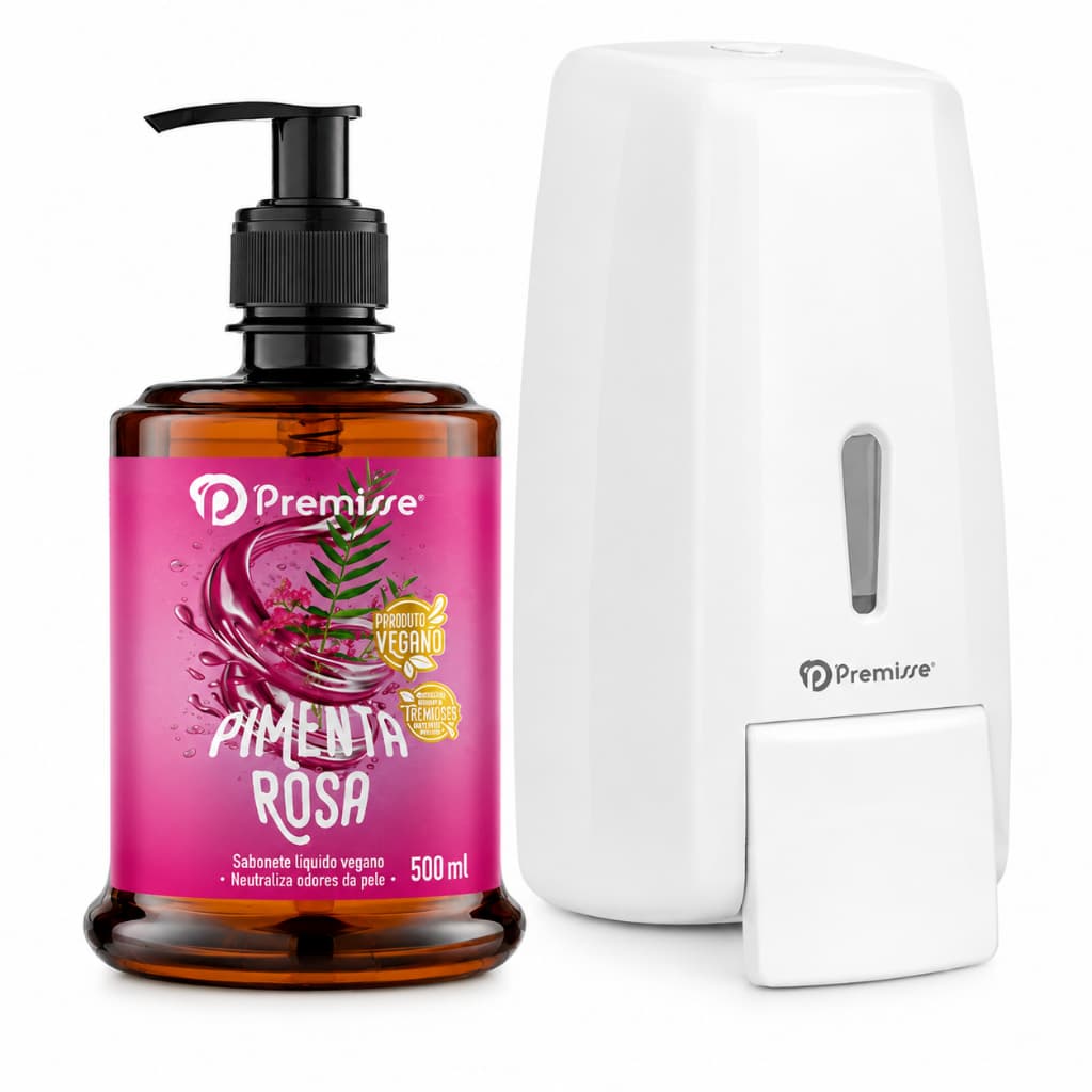 Kit Dispenser Para Sabonete Líquido Premisse + Sabonete Líquido Pimenta Rosa Vegano 500ml