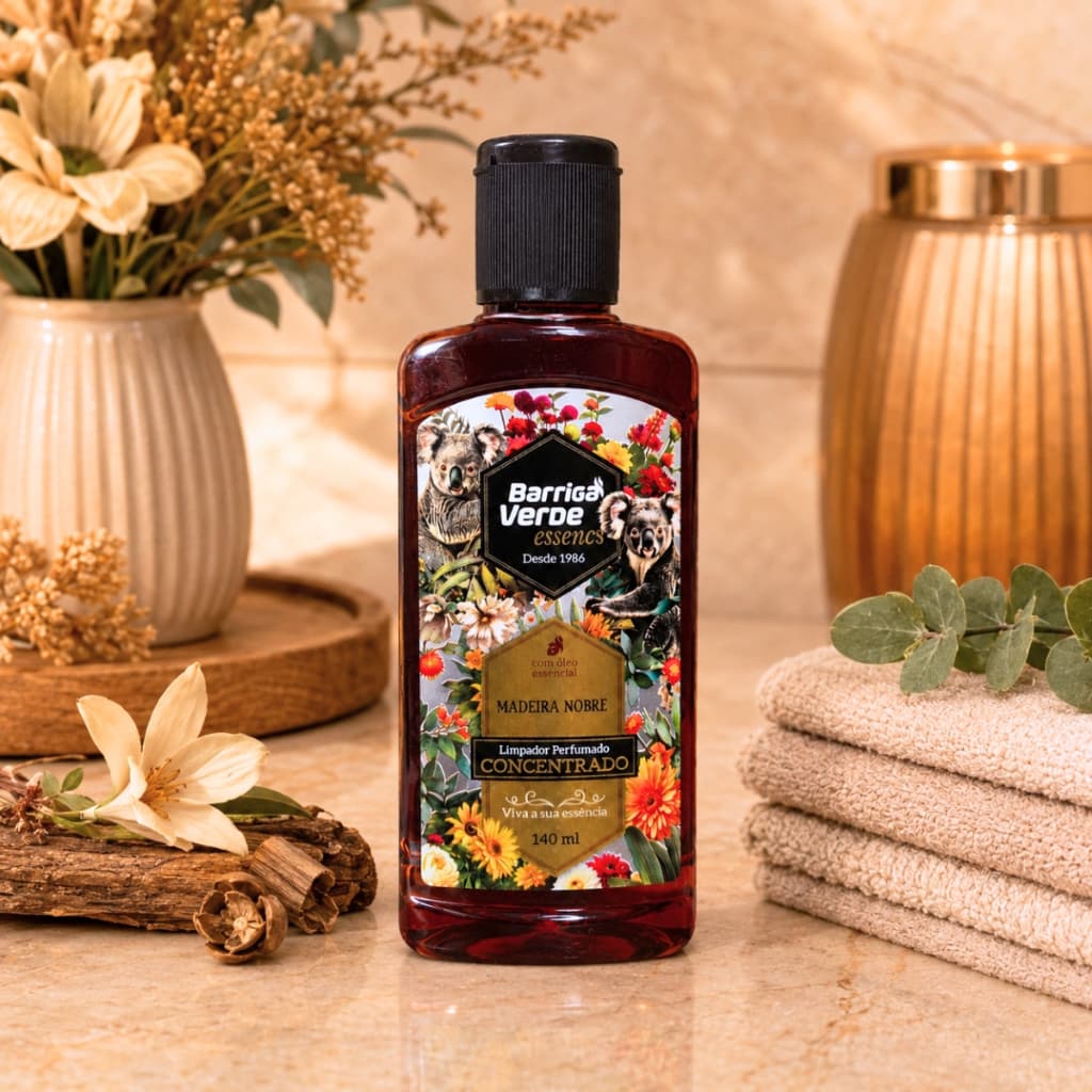 Limpador Perfumado Concentrado Com Óleo Essencial Fragrância Madeira Nobre Casa Pisos Azulejos e Móveis 140ml