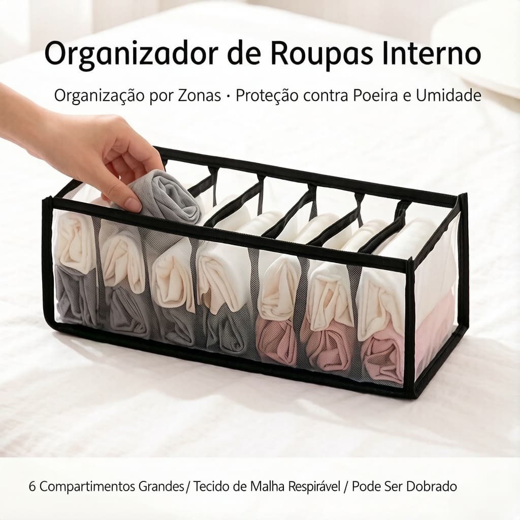 Organizador de Gaveta para Camisetas e Roupas, Transparente e Resistente para Guarda-Roupa