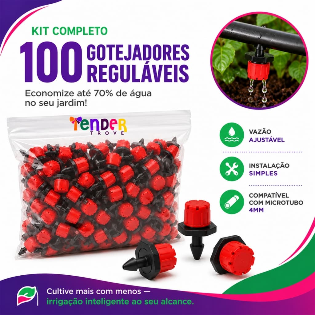 🚀 100 Micro Gotejadores 4mm | Regulagem Manual para Hortas e Vasos | Sistema Profissional para Plantas Mais Saudáveis