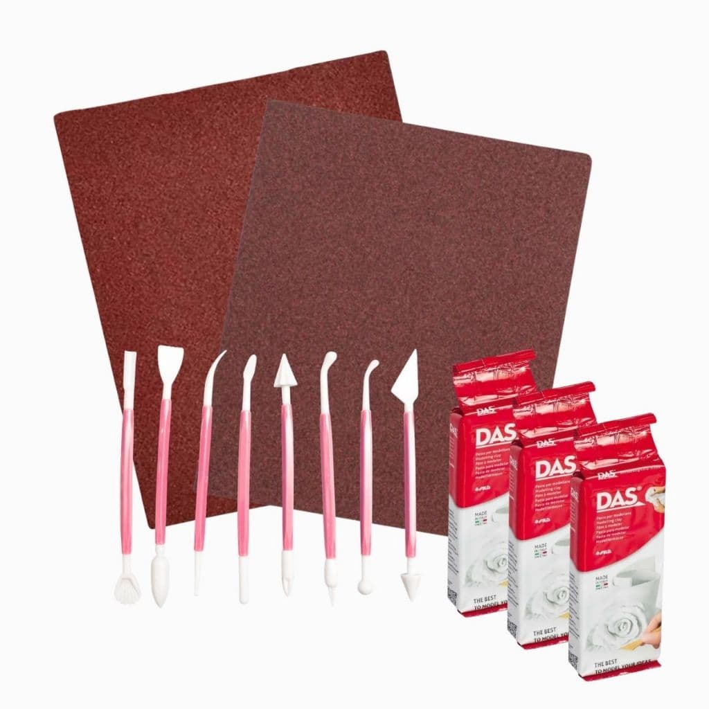 Kit 3 Massa Cerâmica Fria Branca 250g + 2 Lixas + Esteca Colorida