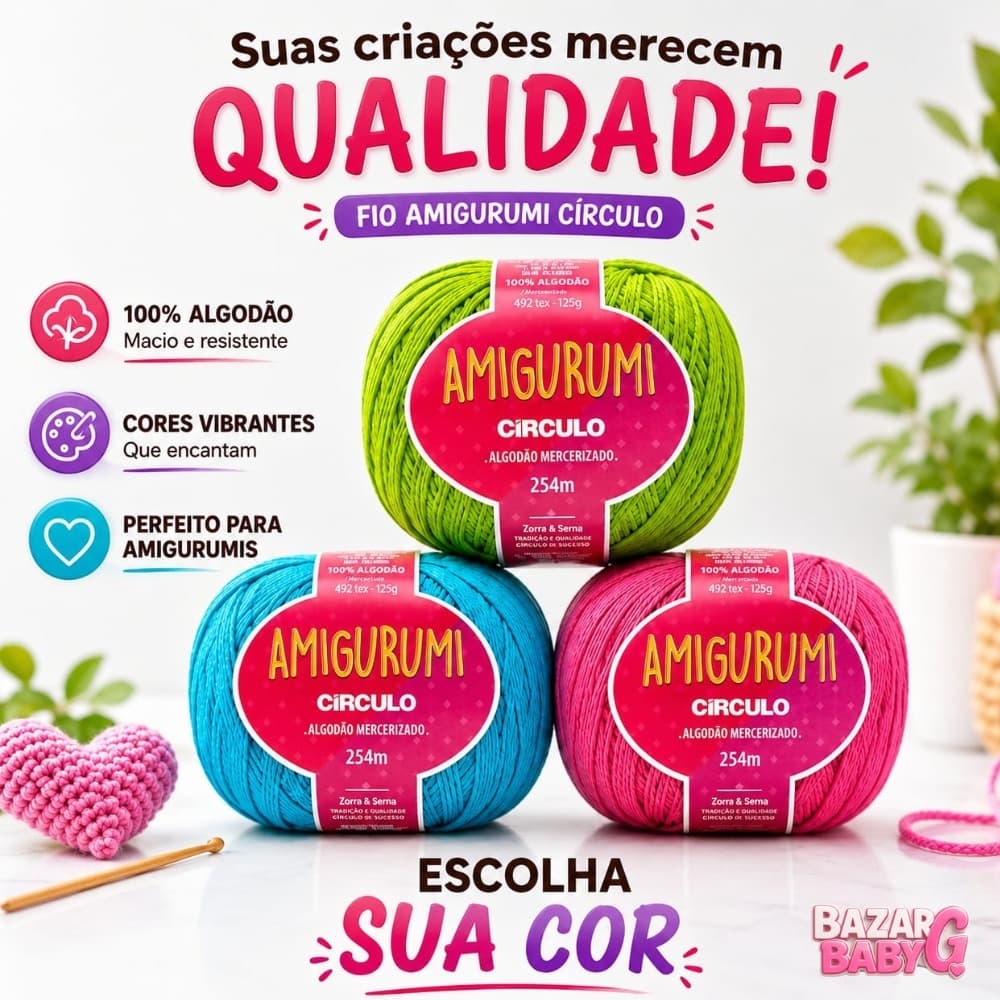Linha Amigurumi Novelo de fio Círculo  254m 100% Algodão Mercerizado