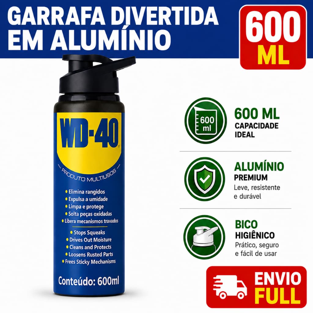 Garrafa Divertida WD-40 600ml com Bico Higiênico e Alça para Segurar – ENVIO FULL