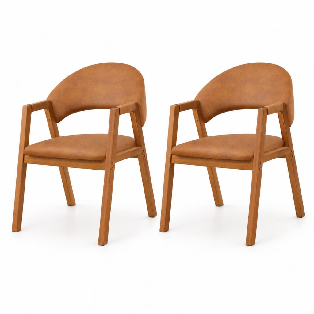 Kit 2 Cadeiras Decorativas Estofadas Sala De Jantar Cozinha Madeira Linho Corino Luxo Moderna