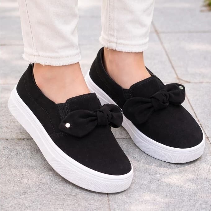 Tênis Feminino Slip On Casual com Laço Modelo Iate Macio e Confortável Palmilha Anatômica Ortopédica para Dia a Dia