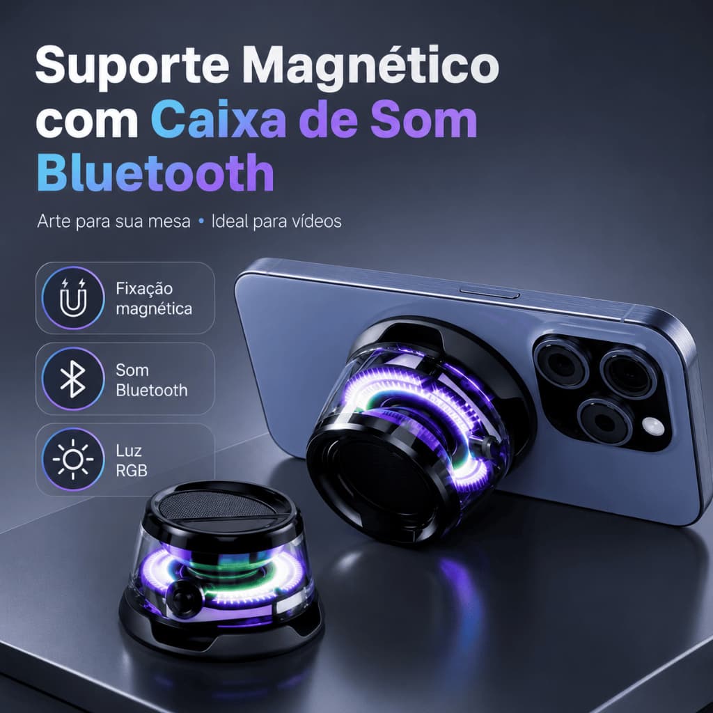 Caixa De Som LED Bluetooth magnético portátil atmosfera colorida RBG mini Speaker à prova d'água
