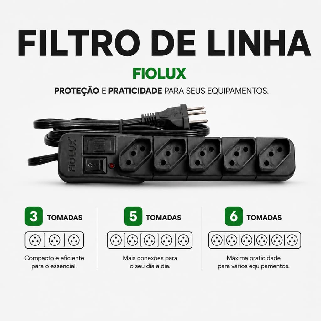 Filtro De Linha Alimentação Extensão Elétrica Régua de 6 Extensão Fusível 3 Tom Filtro Linha 5 Tom
