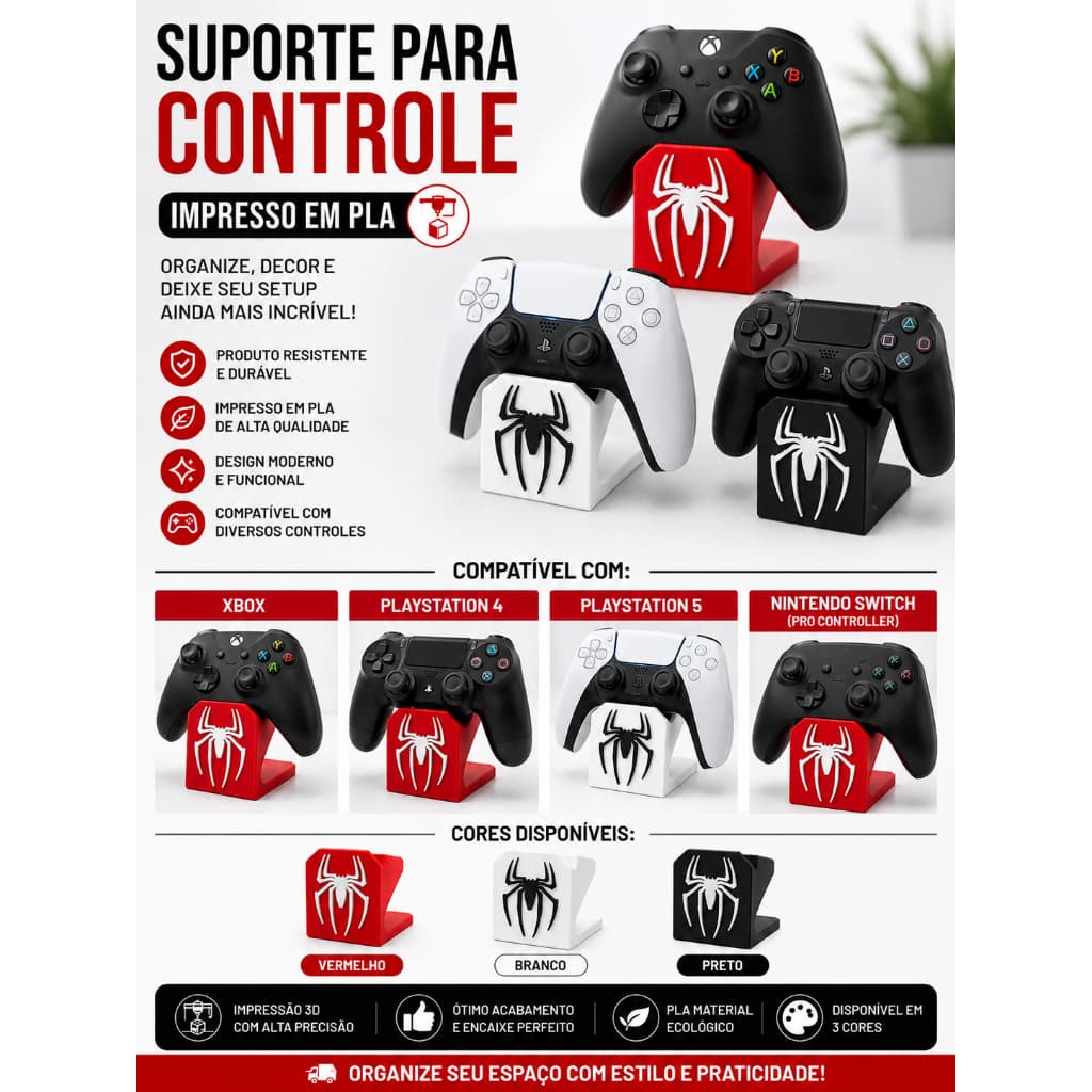 Suporte Para Controle Spiderman  para Xbox PS4 PS5 Nintendo Switch Pro Impresso Em 3D PLA