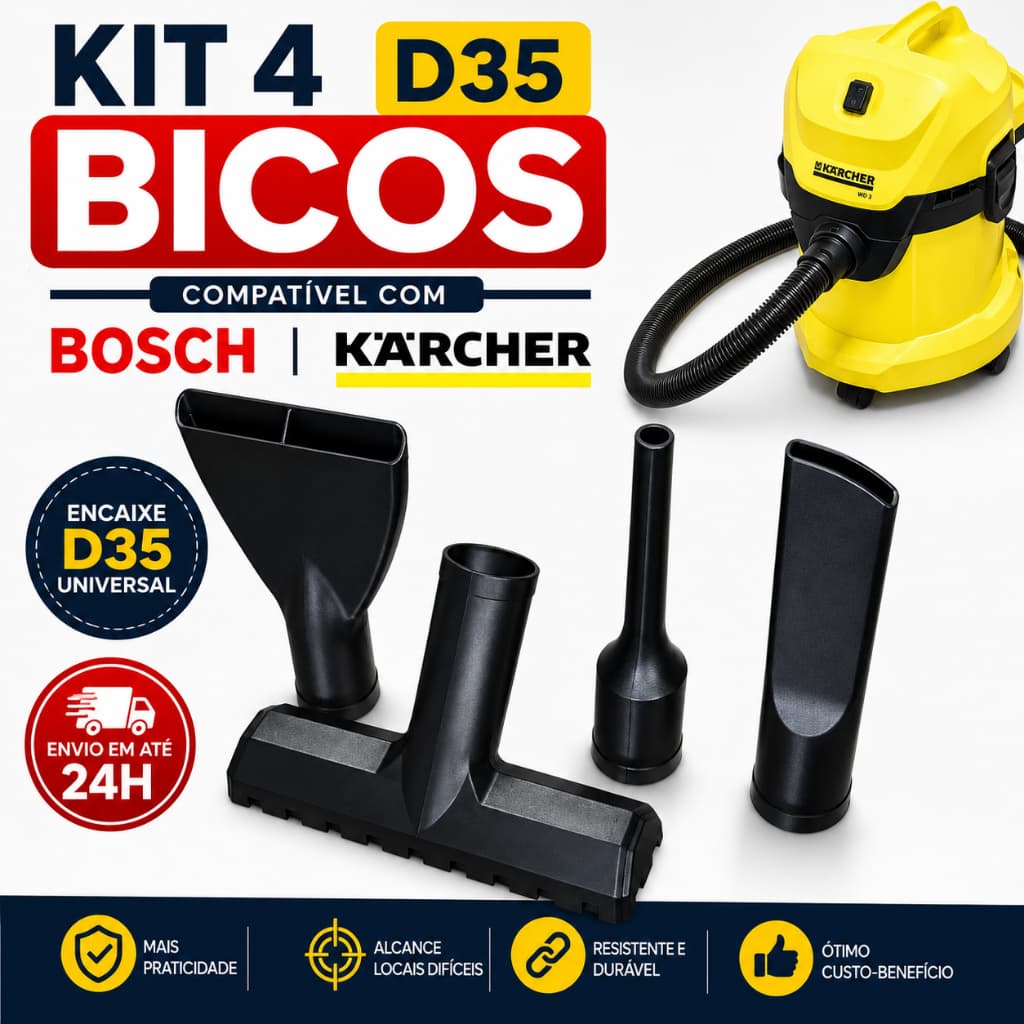 Kit 4 Bicos Para Aspirador Bosch Kärcher D35 Universal 35mm
