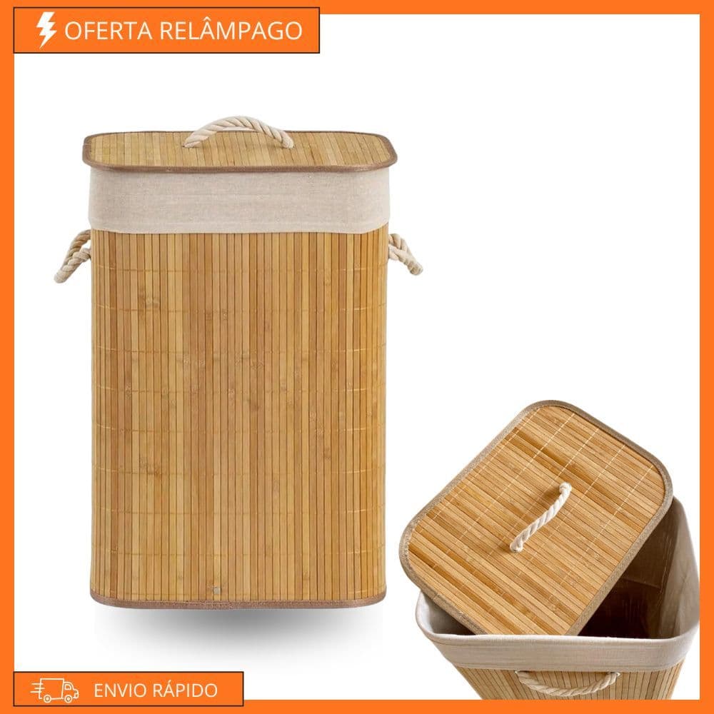Cesto Organizador Bambu Lavanderia 60 ou 72L- Cestos Multiuso Forrado Alta Capacidade - Cesto grande