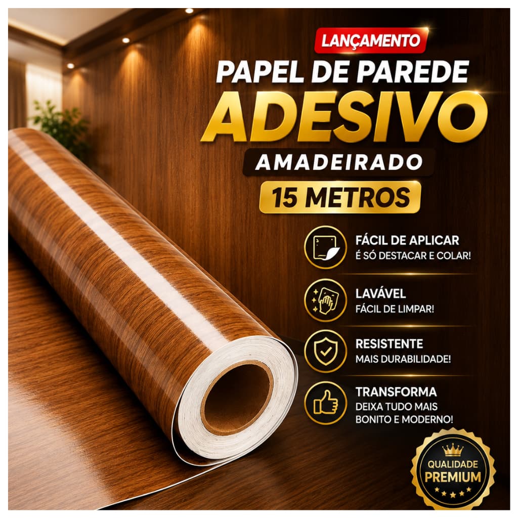 Papel Parede Adesivo 15M Madeira Magnon Antimofo Resistente à Água Efeito Realista Sala Quarto