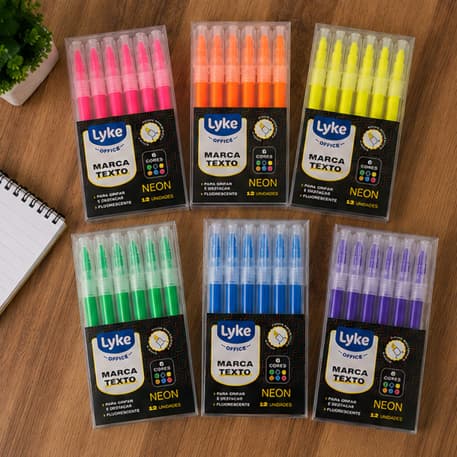 Kit 12 Marca Texto Neon Fluorescent