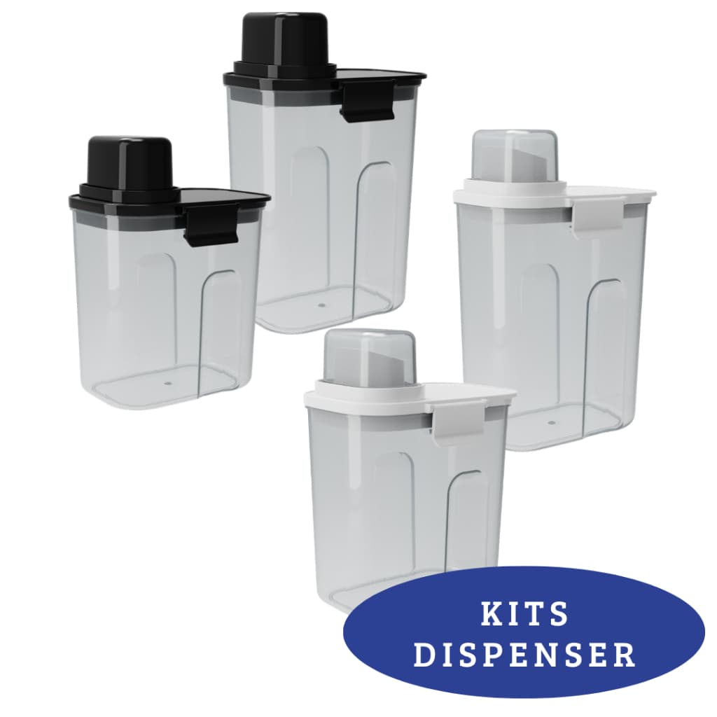 Kit Dispenser 2,4 e 1,6 litros Sabão Líquido Amaciante Produtos Limpeza Lavanderia