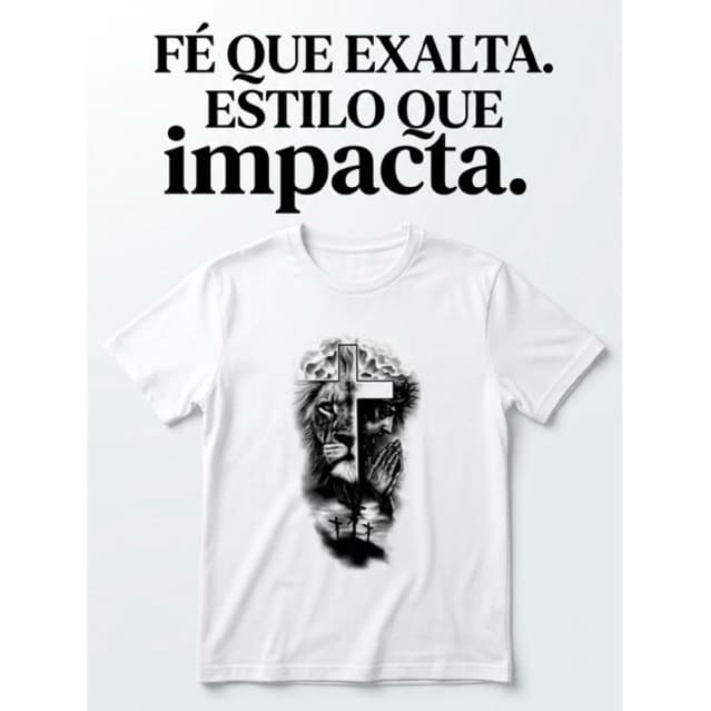 Camiseta Cristã Leão de Judá Cruz Moda Algodão