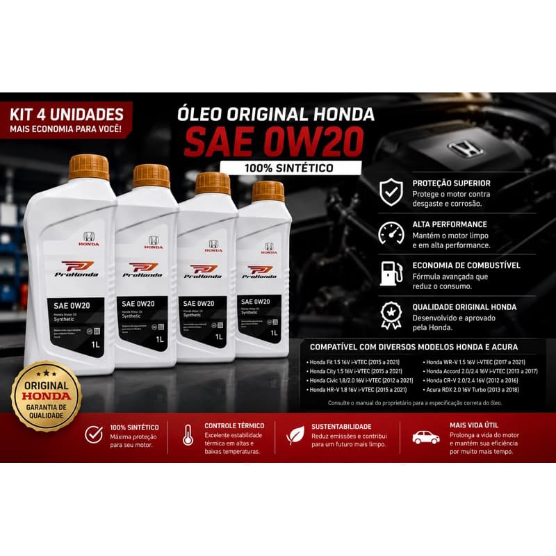 4 LITROS DE ÓLEO ORIGINAL HONDA 0W20 SINTÉTICO