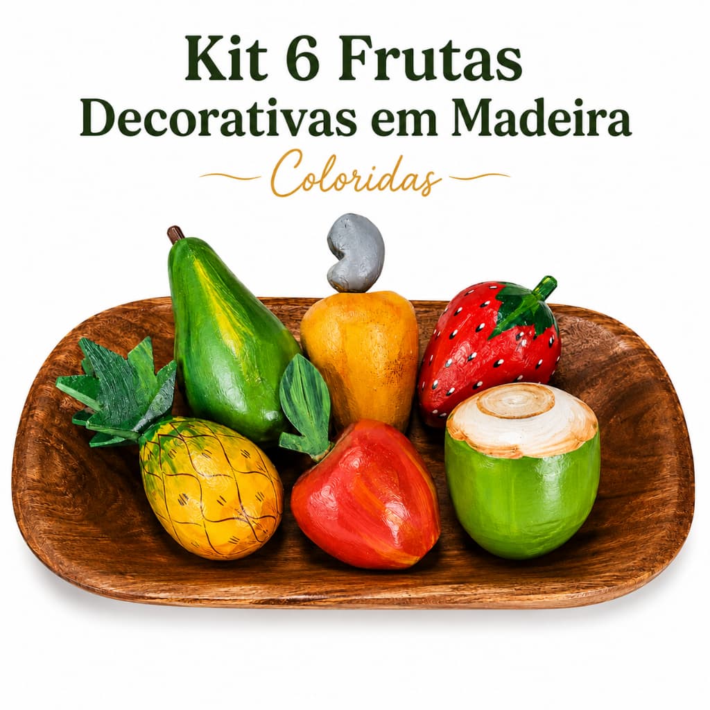 Kit 6 Frutas Coloridas Em Madeira Para Decoração Cozinha Artesanato Decorativo Feito a Mão