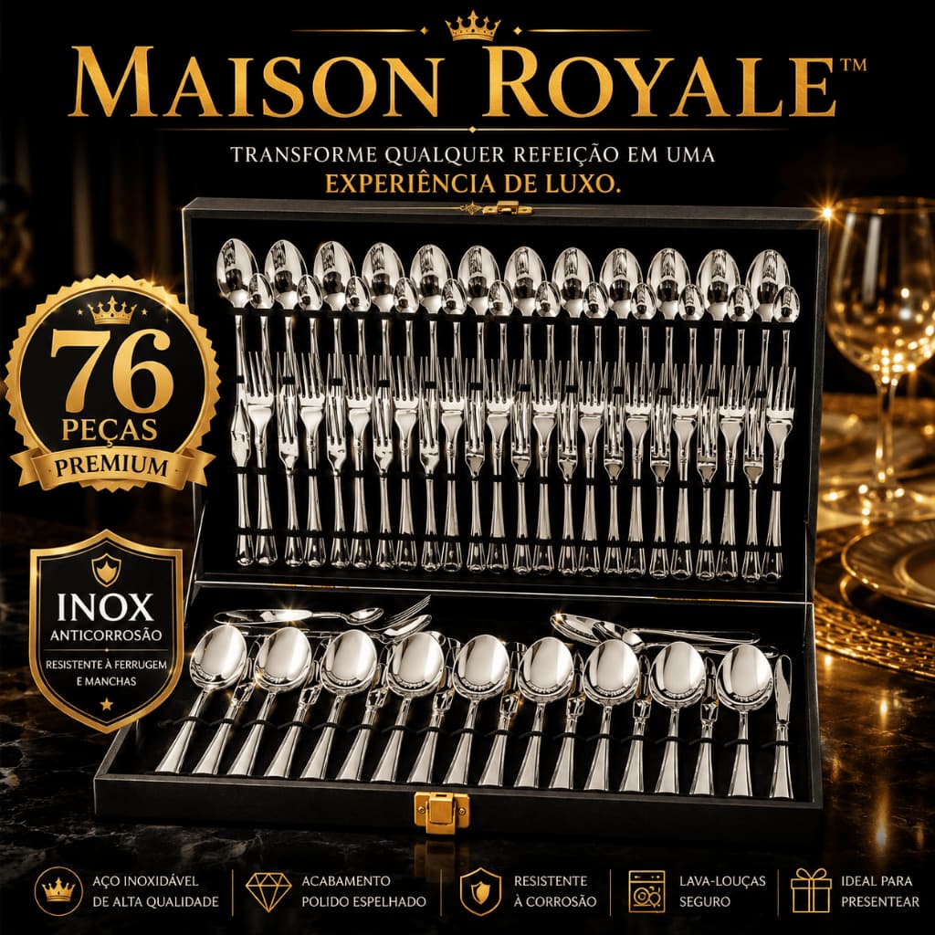 Conjunto de Talheres 76 Peças Inox Premium Completo com Maleta Elegante Alta Qualidade