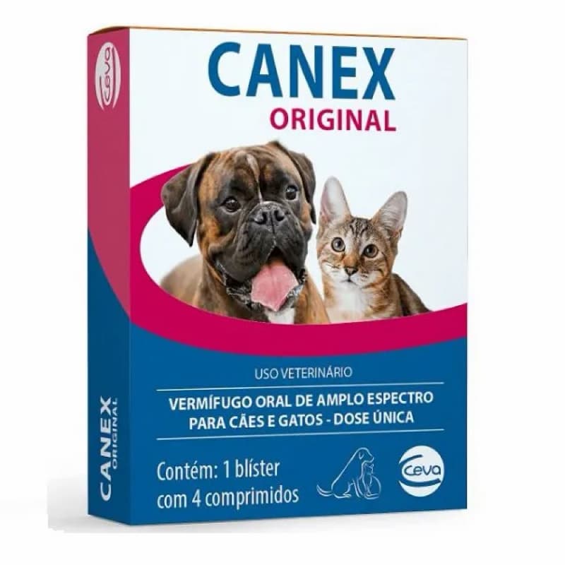 Canex Original Ceva Vermífugo Oral para Cães e Gatos - 4 Comprimidos