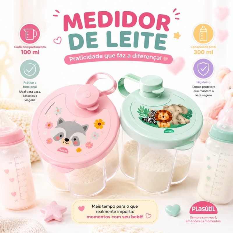 Dosador Leite Em Pó  3 Compartimentos - porta leite em pó 300 ml - Recipiente Leite Em Pó Portátil