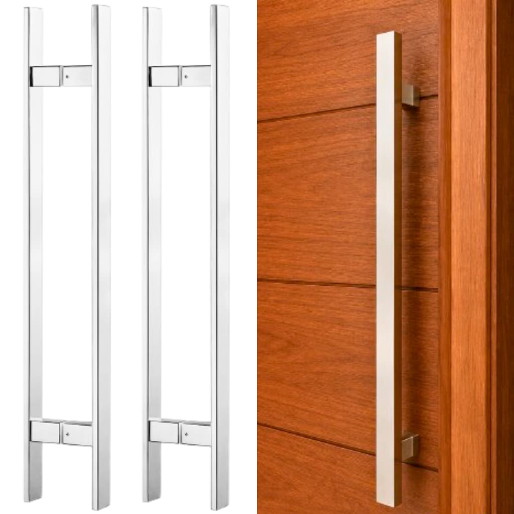 Kit 2 Puxador Aço Inox 45 Cm Barra Chata Quadrado Polido Brilhante Resistente Interno Externo