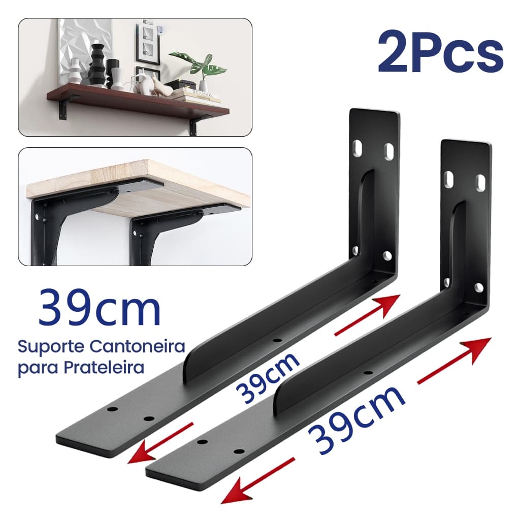 39cm Suportes Mão Francesa Reforçado Aço Carbono Para Prateleira Mesa Bancada Até 100kg