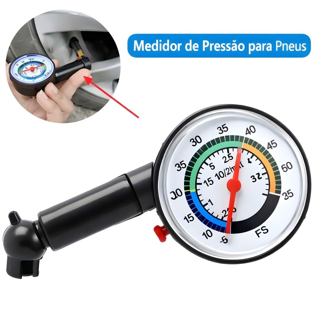 Medidor de Pressão para Pneus Analógico Portátil Calibrador de Ar Automotivo Moto Carro Bicicleta