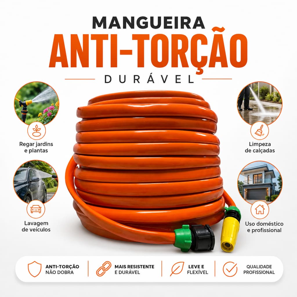 Mangueira de jardim Laranja ou preta Anti Torção Anti Dobras 5 Á 100 Metros