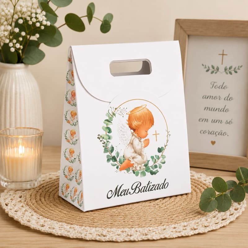 kit 10 Sacolinhas Personalizados para Festa Batizado - Fazemos em outros temas
