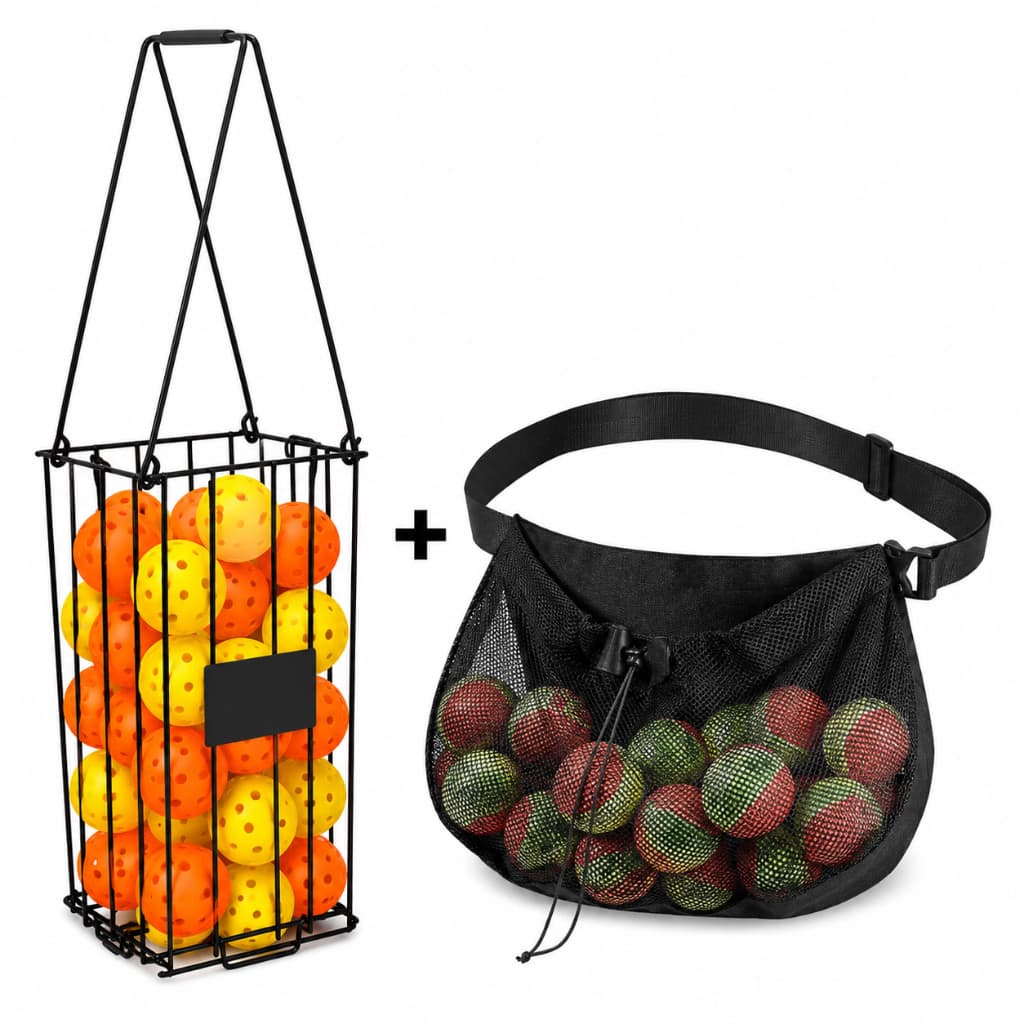 Cesto Bola Beach Tennis Aramado + Bolsa Pochete Bag Cintura para Bolinhas Tênis Pickleball Treino Quadra