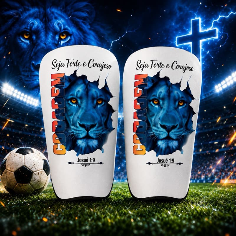 Caneleira Futebol Futsal Society Personalizada Seja Forte E Corajoso