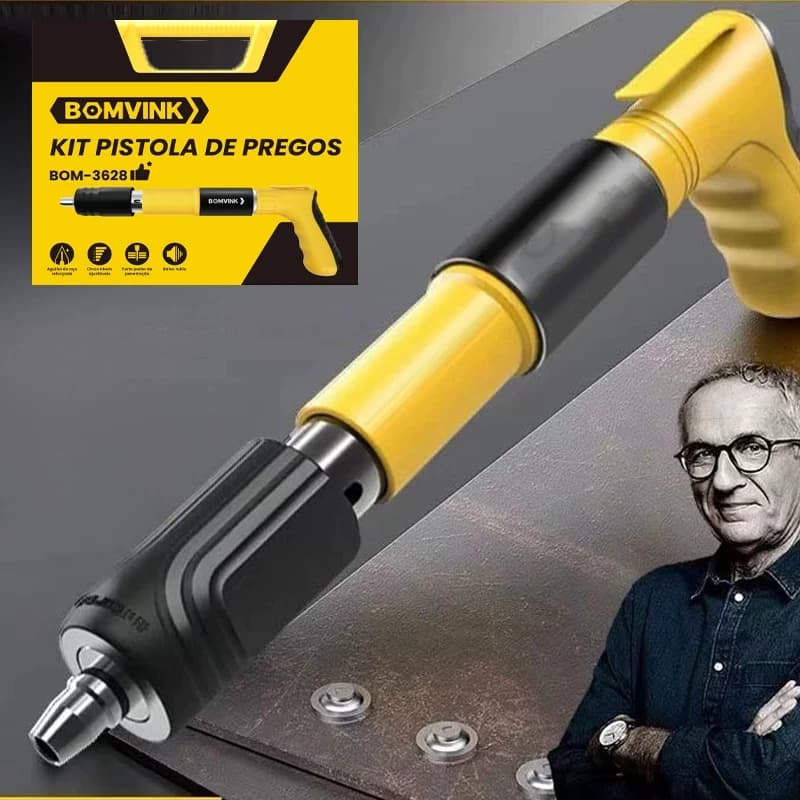 Kit Pistola de Fixação Finca Pino Ação COM Caixa Portátil Direta Gesso Drywall Madeira Janela