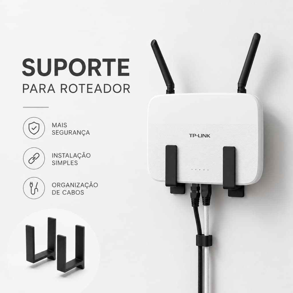 Suporte para Roteador e Modem Adesivo – Sem Furo com Fita 3M Universal – Organizador de WiFi