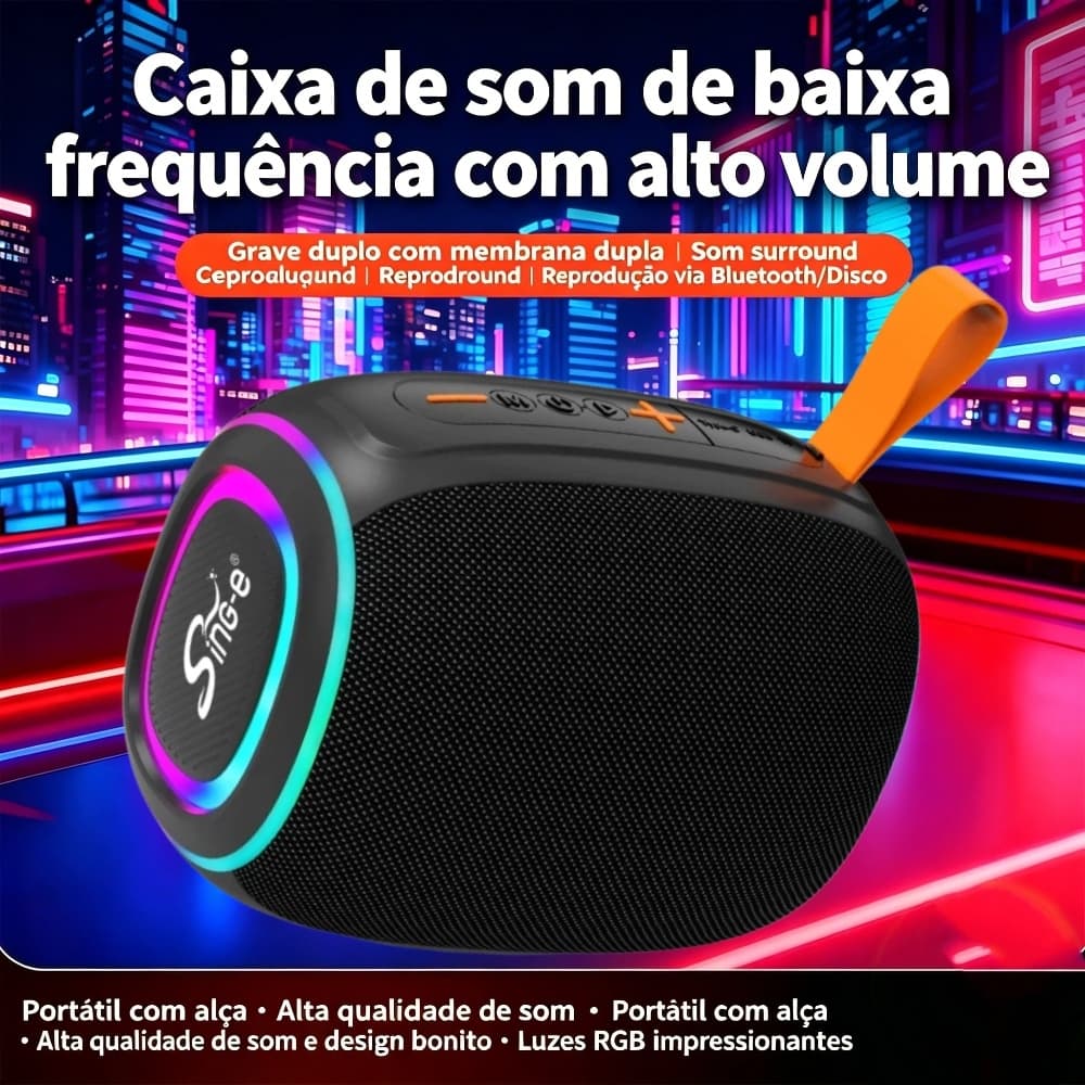 Caixa de Som Bluetooth Sing-e P9 Portátil para Viagem 15W RGB Luz Compacta