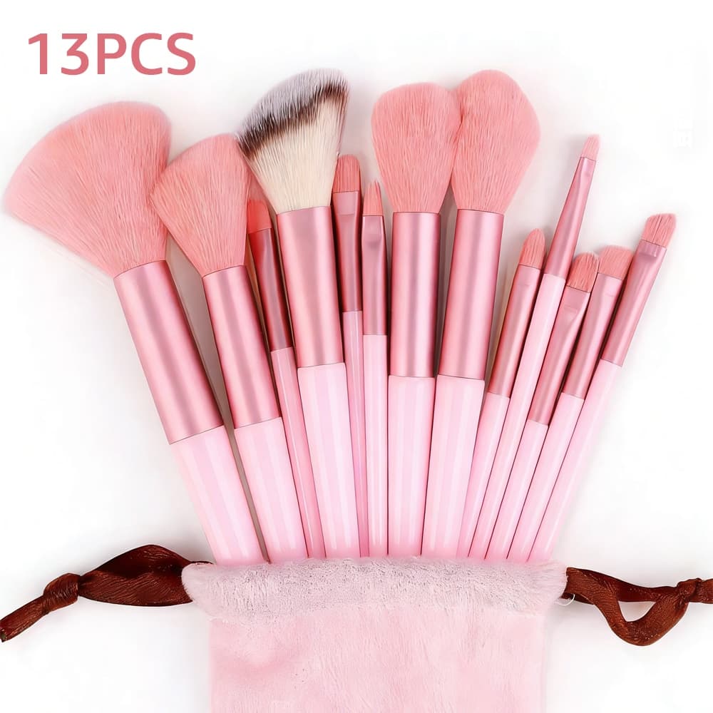 Conjunto de 13 Pincéis de Maquiagem Rosa - Macios, Duráveis e Ideais para Profissionais