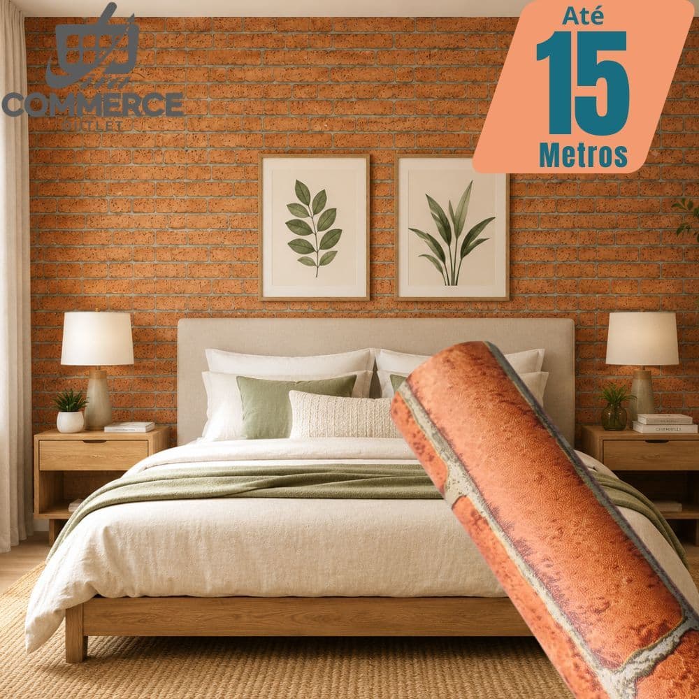 Papel de Parede Tijolinho Rústico Premium Autoadesivo Rolo 5m x 45 cm Sala e Quarto