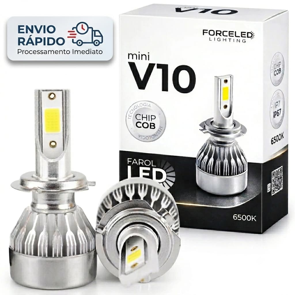 Par Lâmpadas Super Led 12v 6500K 10.000 Lumens H1 H3 H4 H7 H8 H11 H27 H16 Hb3 Hb3 Farol Alto Farol Baixo Farol Milha