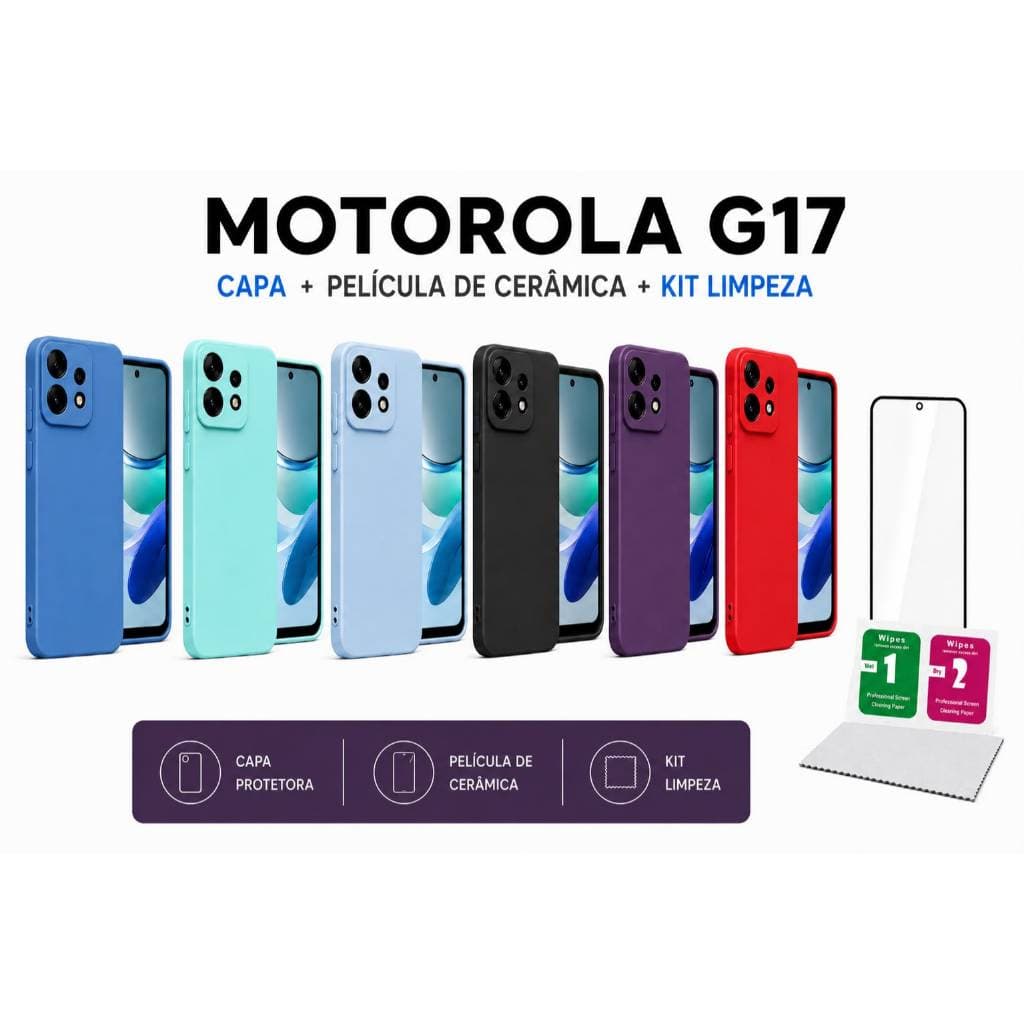 Motorola G17 | Kit Capinha Premium + Película Cerâmica 9D