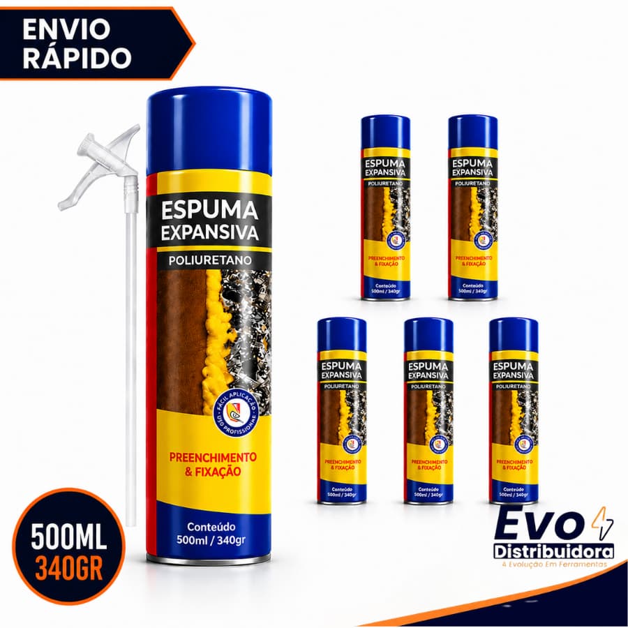 Kit 6 Unidades Espuma Expansiva Poliuretano Vedação Profissional 500ml Etaniz