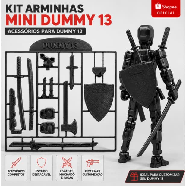 Kit Arminhas para Dummy 13, Acessórios para Boneco Articulado Action Figure 3D, Espadas, Escudo e Peças