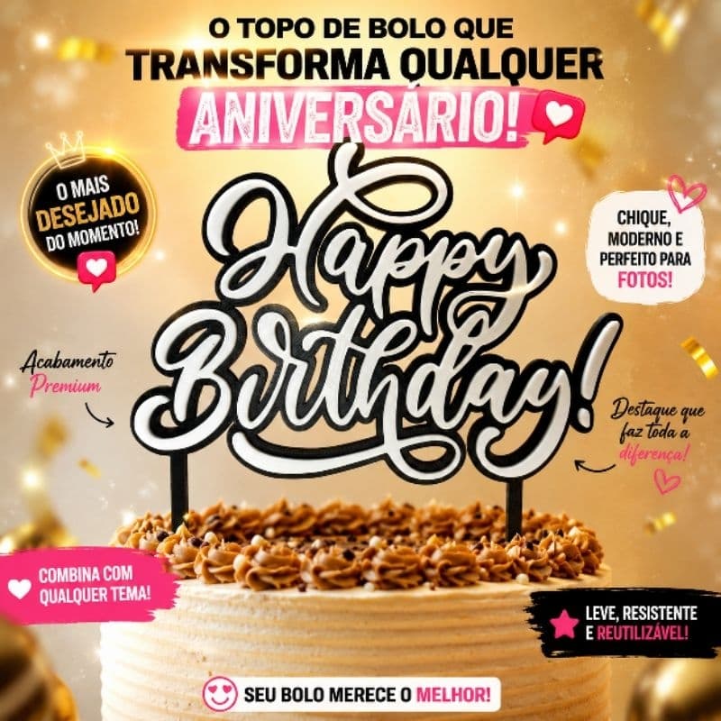 TOPO DE BOLO HAPPY BIRTHDAY
