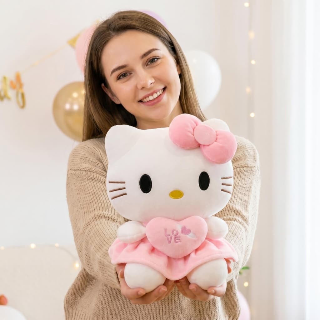 Boneco De Pelúcia Gatinho 25cm Gato Hello Kitty