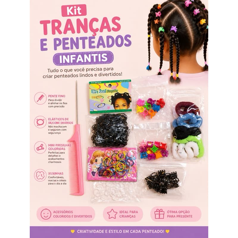Kit para tranças e penteados infantis