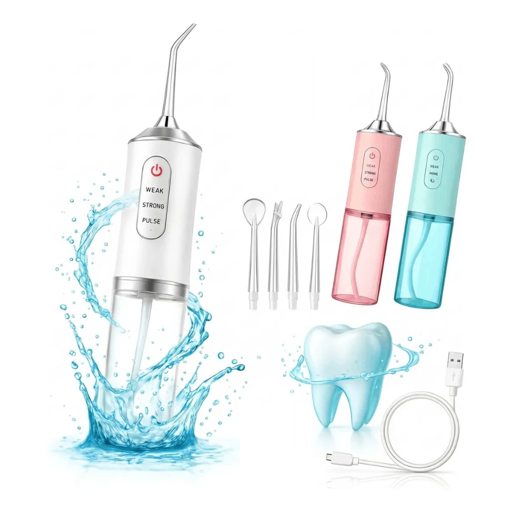 Irrigador Oral Elétrico com Jato de Água – Limpador Dental e Bucal Portátil na Cor Branca
