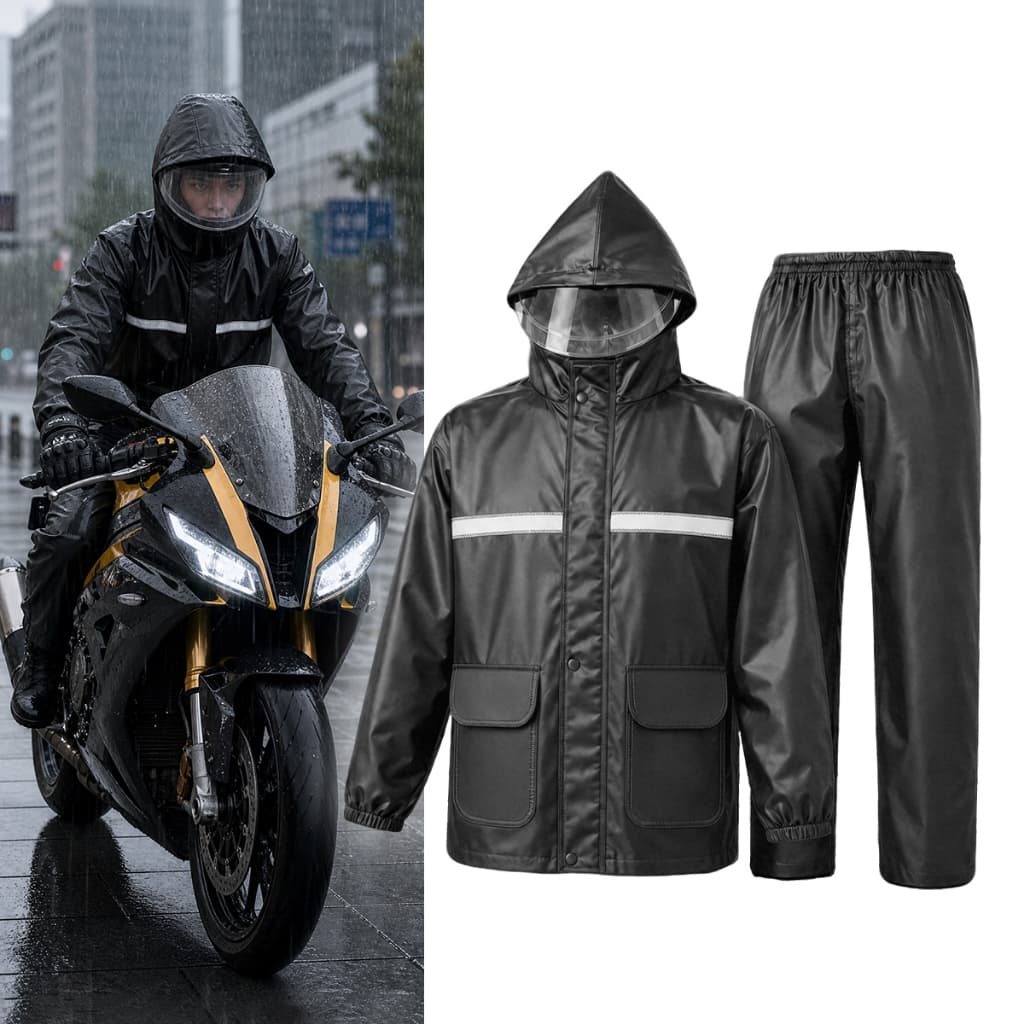 Conjunto Capa de Chuva Moto Térmico Anti-Vento Inverno Impermeável com Viseira Refletivo Para Motociclista Para homens e