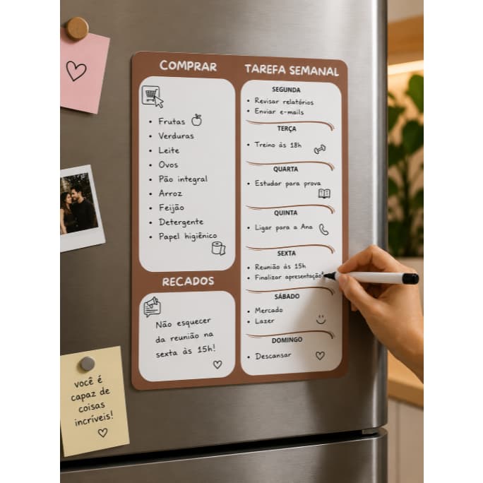 Lousa Quadro Mural Planner Rotina Semana Tarefa Recados Comprar Manta Magnetica Geladeira Apagavel