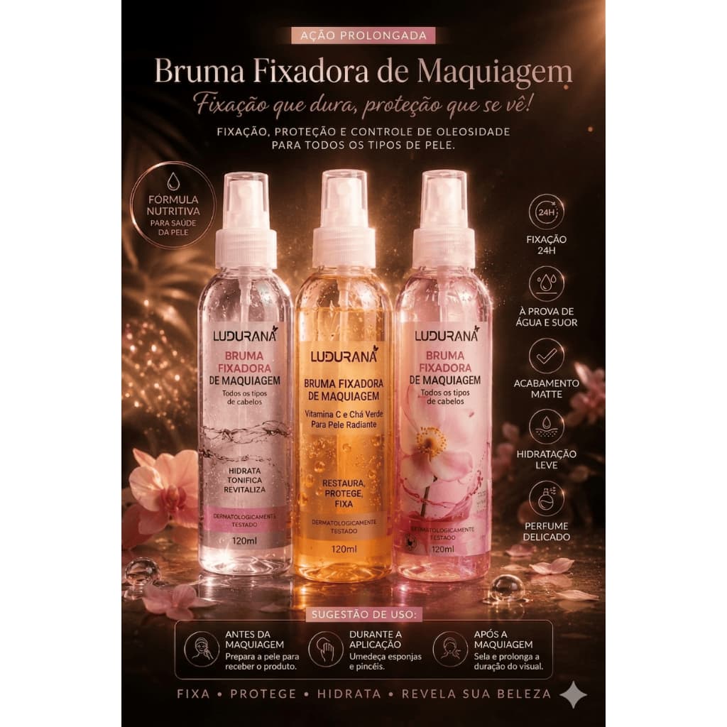 Bruma Fixadora Ludurana Vitamina C Ácido Hialurônico Rosa Mosqueta 200ml bruma fixadora, fixador