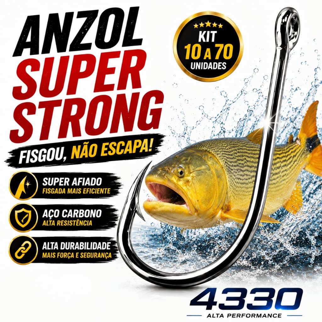 Kit Anzol Pesca Peixes Grandes Medios 10 - 30 Ou 70 Unidades Super Strong Pesca Esportiva Aço Carbono Mod 4330