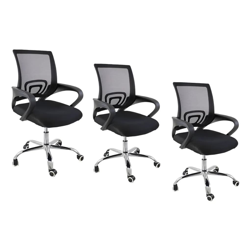Kit 3 Cadeiras De Escritório Tela Mesh Ergonômica Oficial Preto Confort