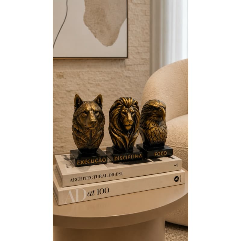 KIT 3 Leão Águia Lobo decorativo foco execução disciplina em cerâmica Home decor