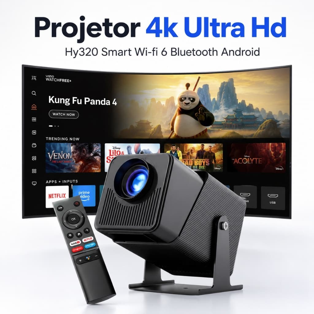 Projetor HY320 4K Android 11 WiFi 6 Bluetooth 5.0 Smart Portátil Full HD Cinema 200